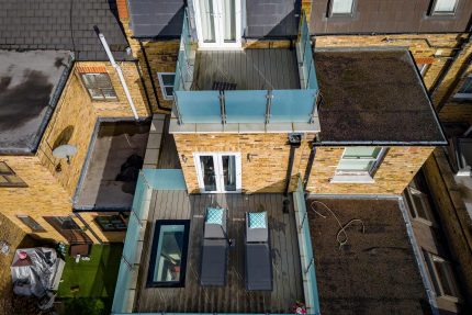 Balcony Roof terrace builder designer central London beautiful elegance hard wood decking builders plants outdoor entertaining space.