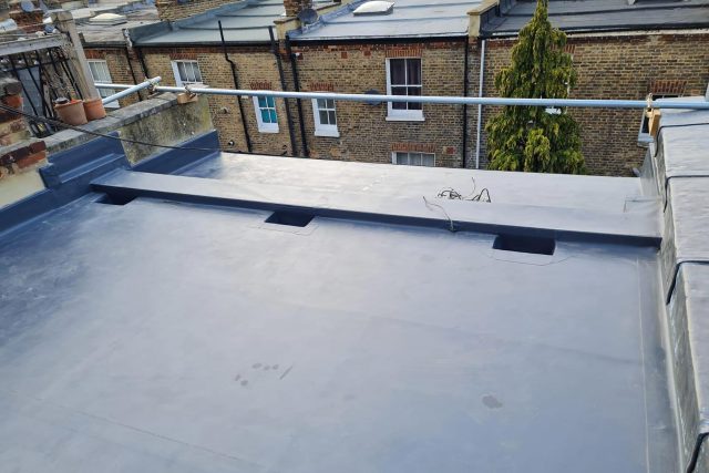 Newly installed IKO ArmourPlan single-ply flat roof system during a Knightsbridge property refurbishment.