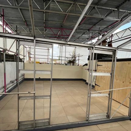Secure temporary scaffolding erected for a high-end residential roof terrace refurbishment by our fully accredited flat roofer london team.