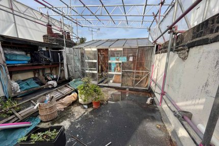 Kensington flat roof terrace conversion repair Sika Saranfil, preserve existing greenhouse replacing glass roof builders company near me