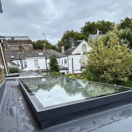 Portfolio showcase of a modern flat roof installation, delivered by our expert london roofing contractors with enhanced load-bearing capacity.