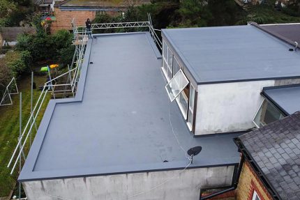 View project details for the Chiswick flat roof installation showing internal rainwater drainage.