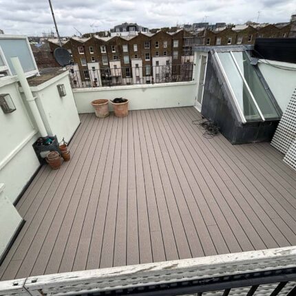 IKO Armourplan single-ply warm roof and 18mm marine plywood deck installed by our Ealing flat roofers.