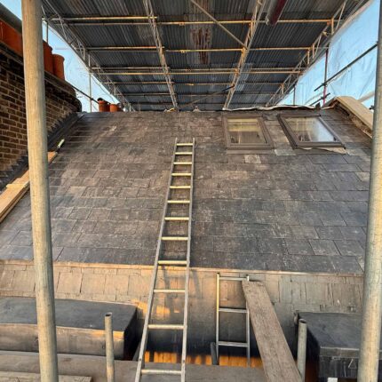 Natural slate roof replacement, dormer leadwork, and chimney repairs completed by our St John's Wood roofer.