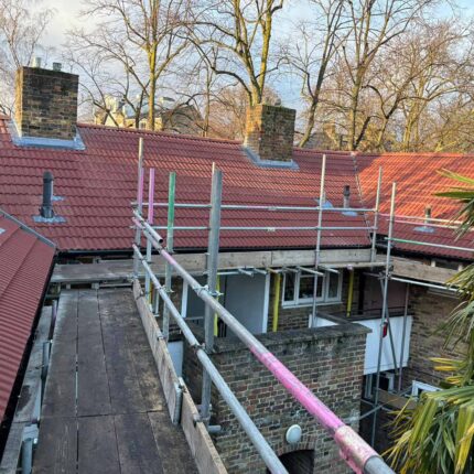 Heritage pitched roof repairs and chimney lead flashings installed by our Kensington roofers.
